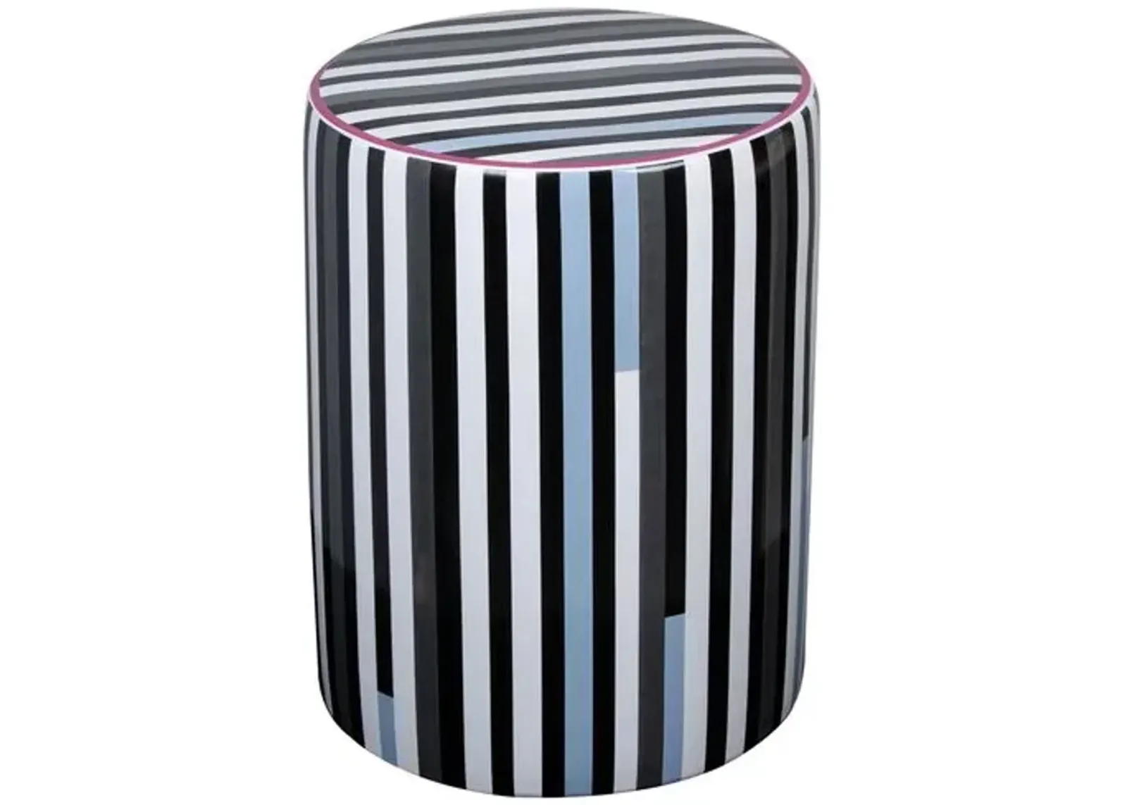 Trey Stripe Ceramic Garden Stool - Black/White