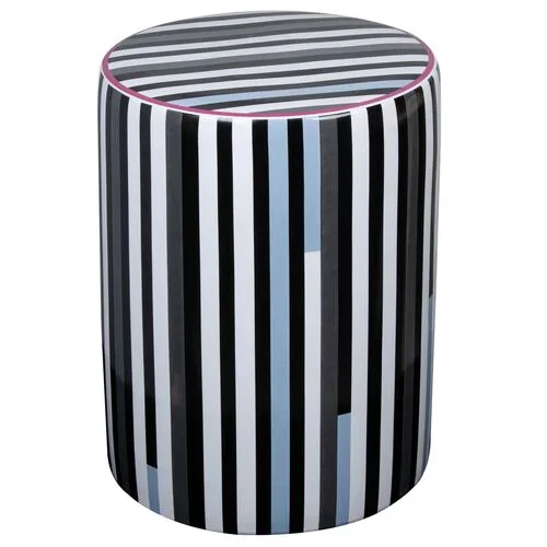 Trey Stripe Ceramic Garden Stool - Black/White