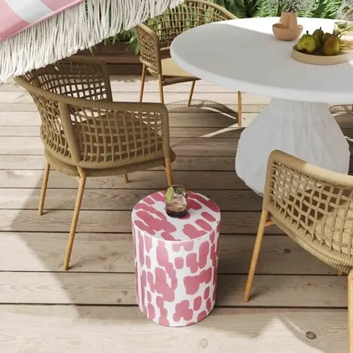 Trey Strokes Print Ceramic Garden Stool - Pink/White