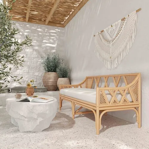 Thatcher Rattan Bench - Natural/White Performance