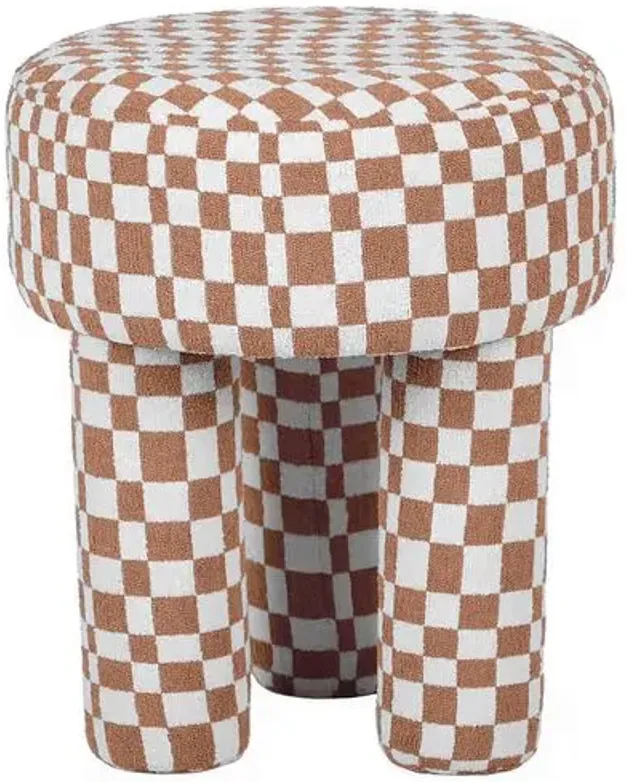 Bennett Checkered Boucle Stool - Brown