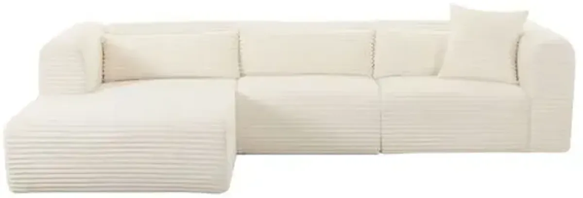 Phoenix Fluffy Oversized Cream Corduroy Modular Sectional - White