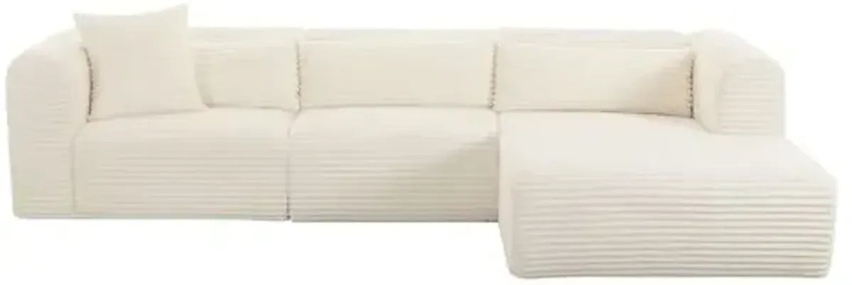 Phoenix Fluffy Oversized Cream Corduroy Modular Sectional - White