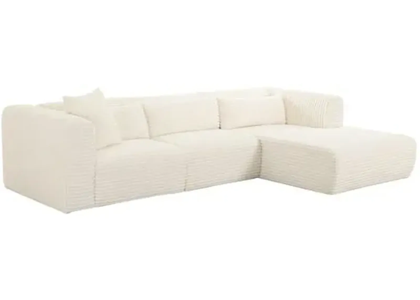 Phoenix Fluffy Oversized Cream Corduroy Modular Sectional - White