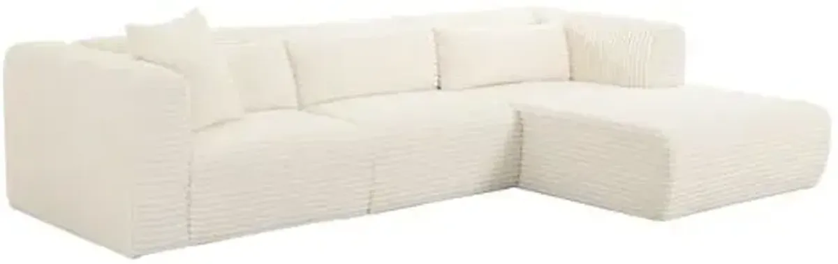 Phoenix Fluffy Oversized Cream Corduroy Modular Sectional - White