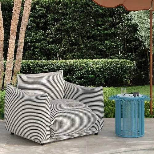 Nora Striped Stuffed Outdoor Armchair - Black