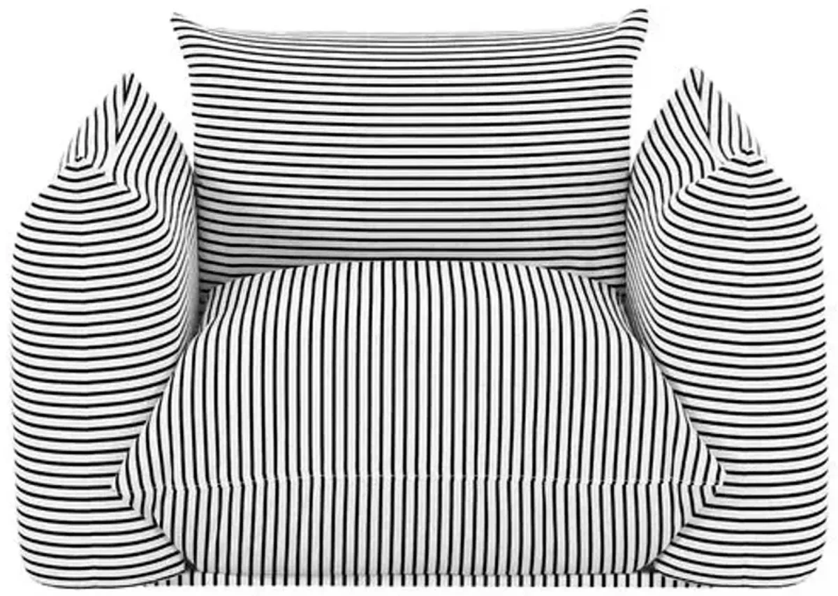 Nora Striped Stuffed Outdoor Armchair - Black