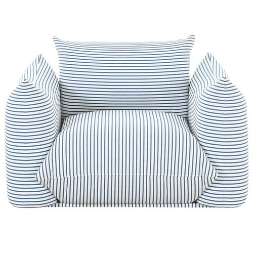 Nora Striped Stuffed Outdoor Armchair - Blue