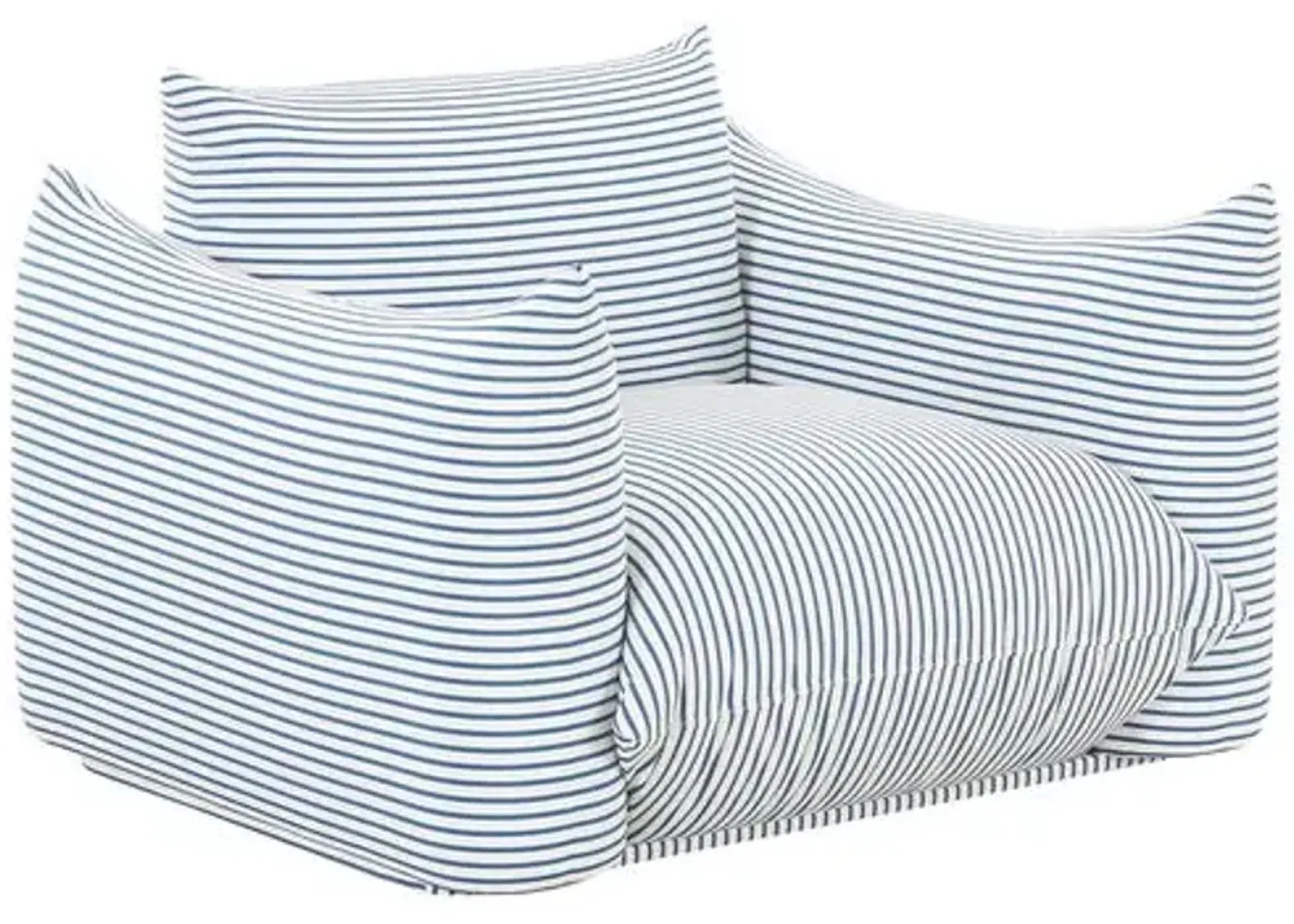 Nora Striped Stuffed Outdoor Armchair - Blue