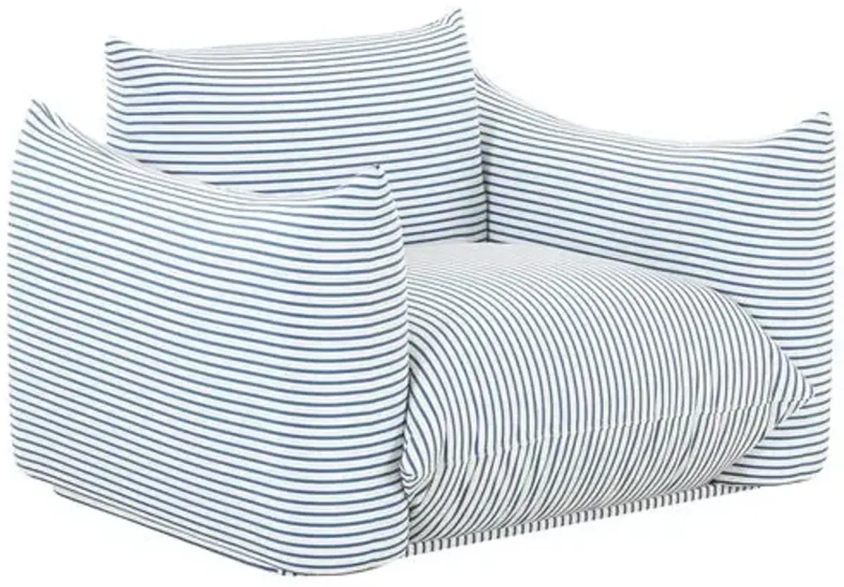 Nora Striped Stuffed Outdoor Armchair - Blue