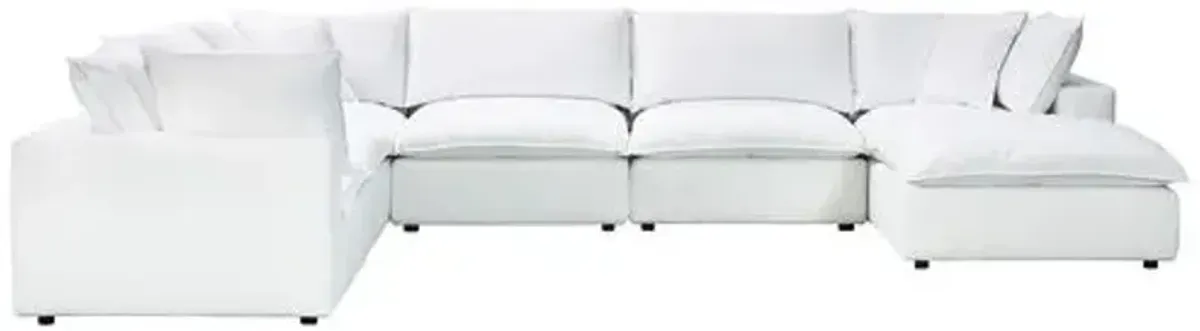 Benji Performance Modular 7-Pc Chaise Sectional - White - Comfortable, Sturdy, Stylish