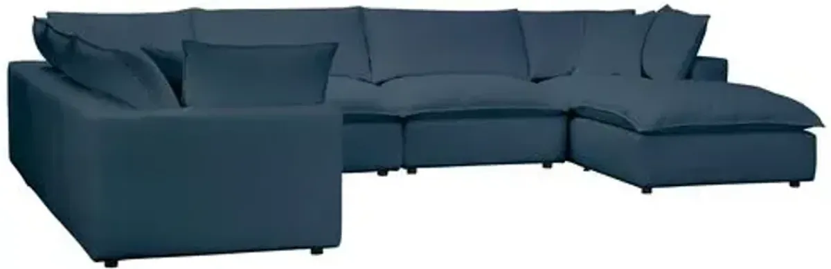 Benji Performance Modular 7-Pc Chaise Sectional - Blue - Comfortable, Sturdy, Stylish