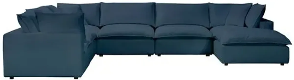 Benji Performance Modular 7-Pc Chaise Sectional - Blue - Comfortable, Sturdy, Stylish