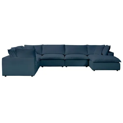 Benji Performance Modular 7-Pc Chaise Sectional - Blue - Comfortable, Sturdy, Stylish