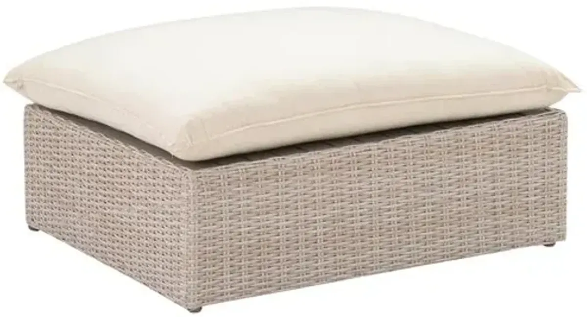 Makenna Wicker Outdoor Ottoman - Natural/Cream - White