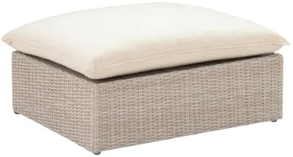Makenna Wicker Outdoor Ottoman, Natural/Cream