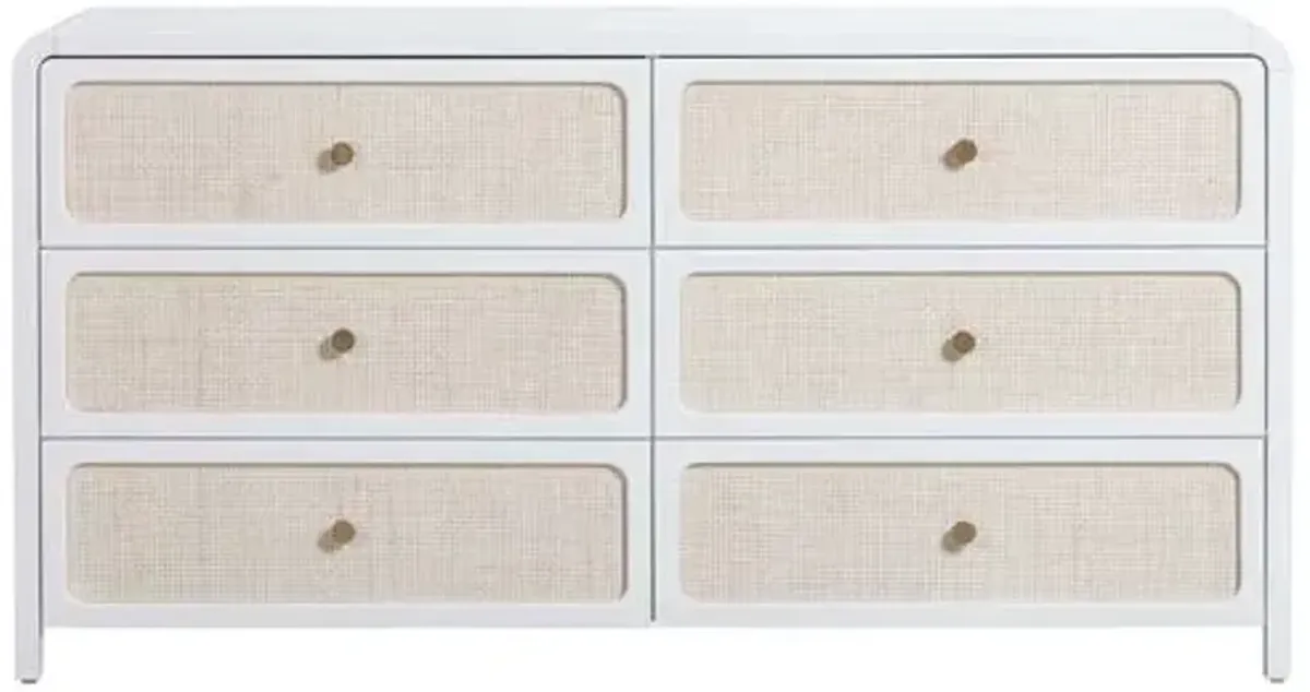 Harper Rattan 6 Drawer Dresser - White