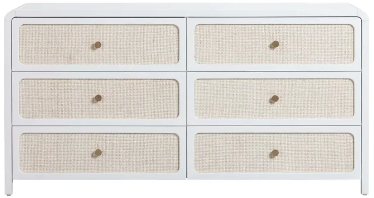 Harper Rattan 6 Drawer Dresser, White