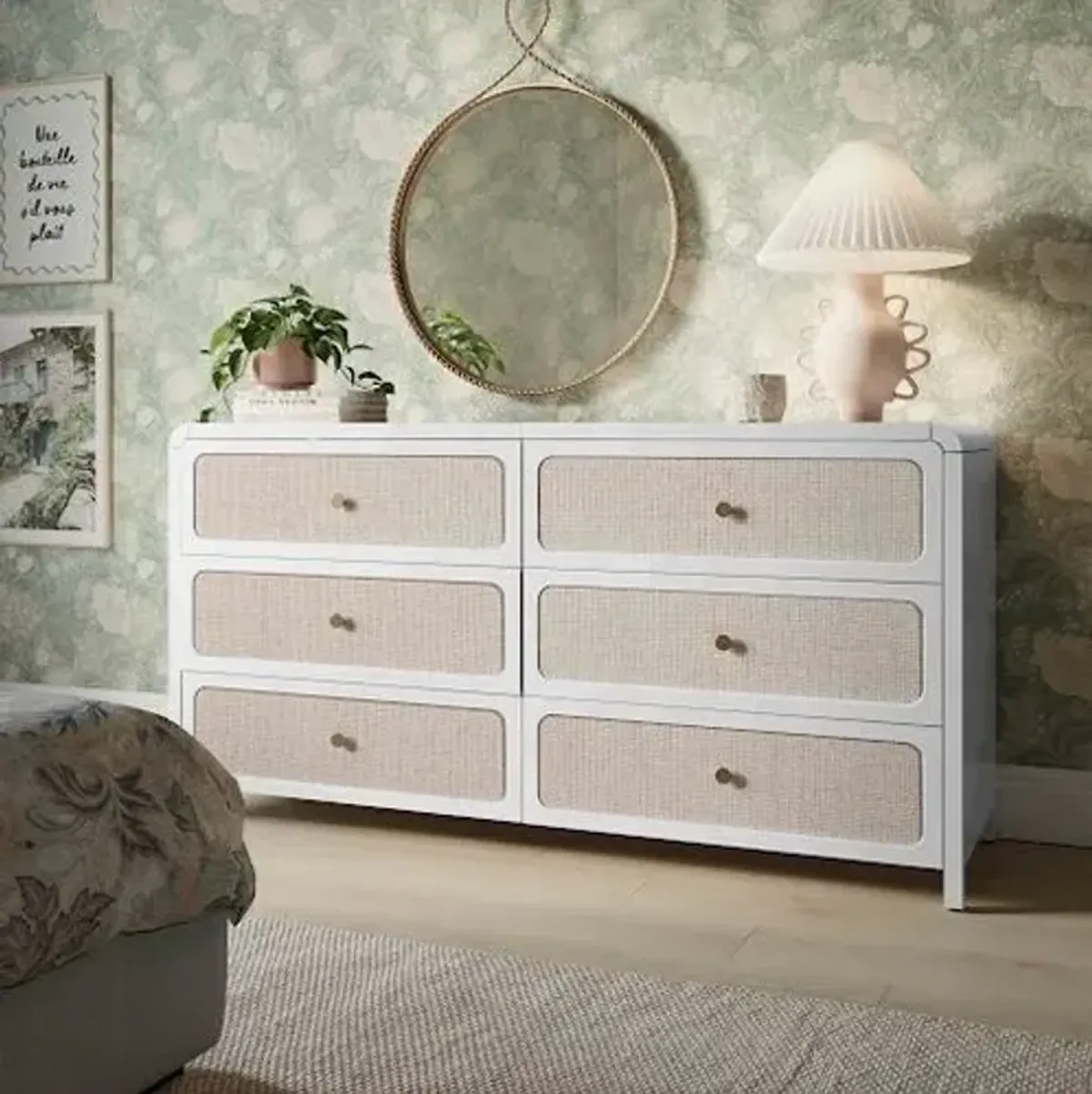 Harper Rattan 6 Drawer Dresser - White