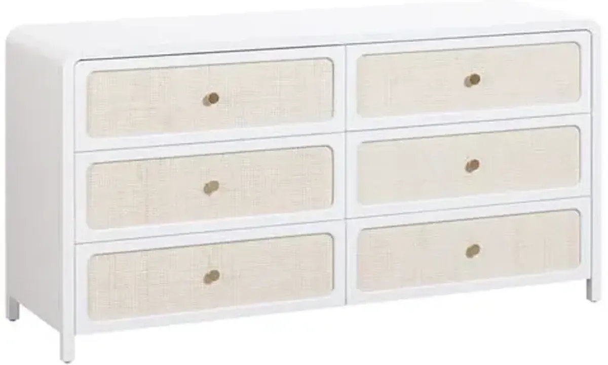 Harper Rattan 6 Drawer Dresser - White