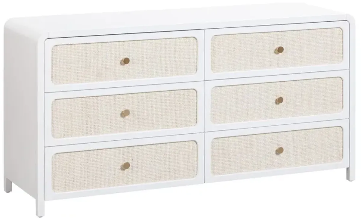 Harper Rattan 6 Drawer Dresser, White