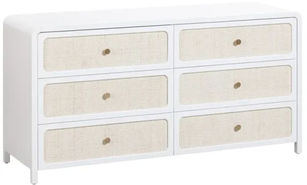 Harper Rattan 6 Drawer Dresser, White