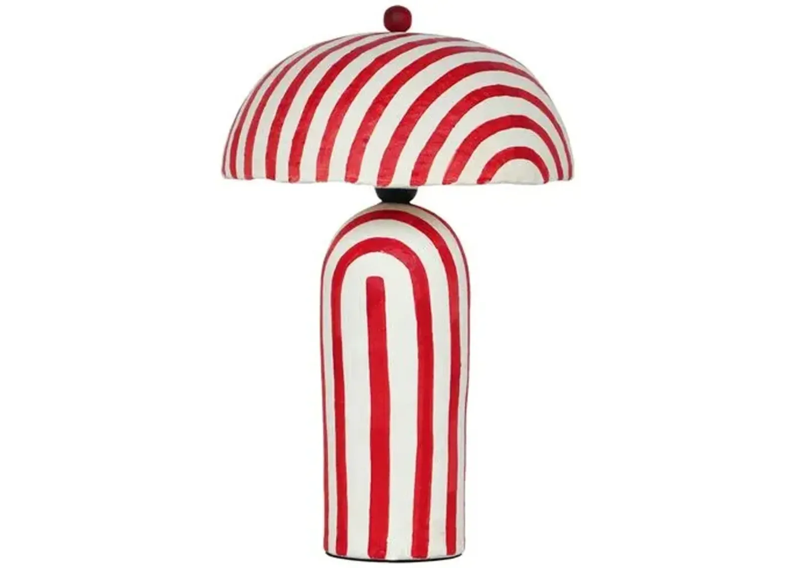 Violet Striped Papier Mache Table Lamp - Red