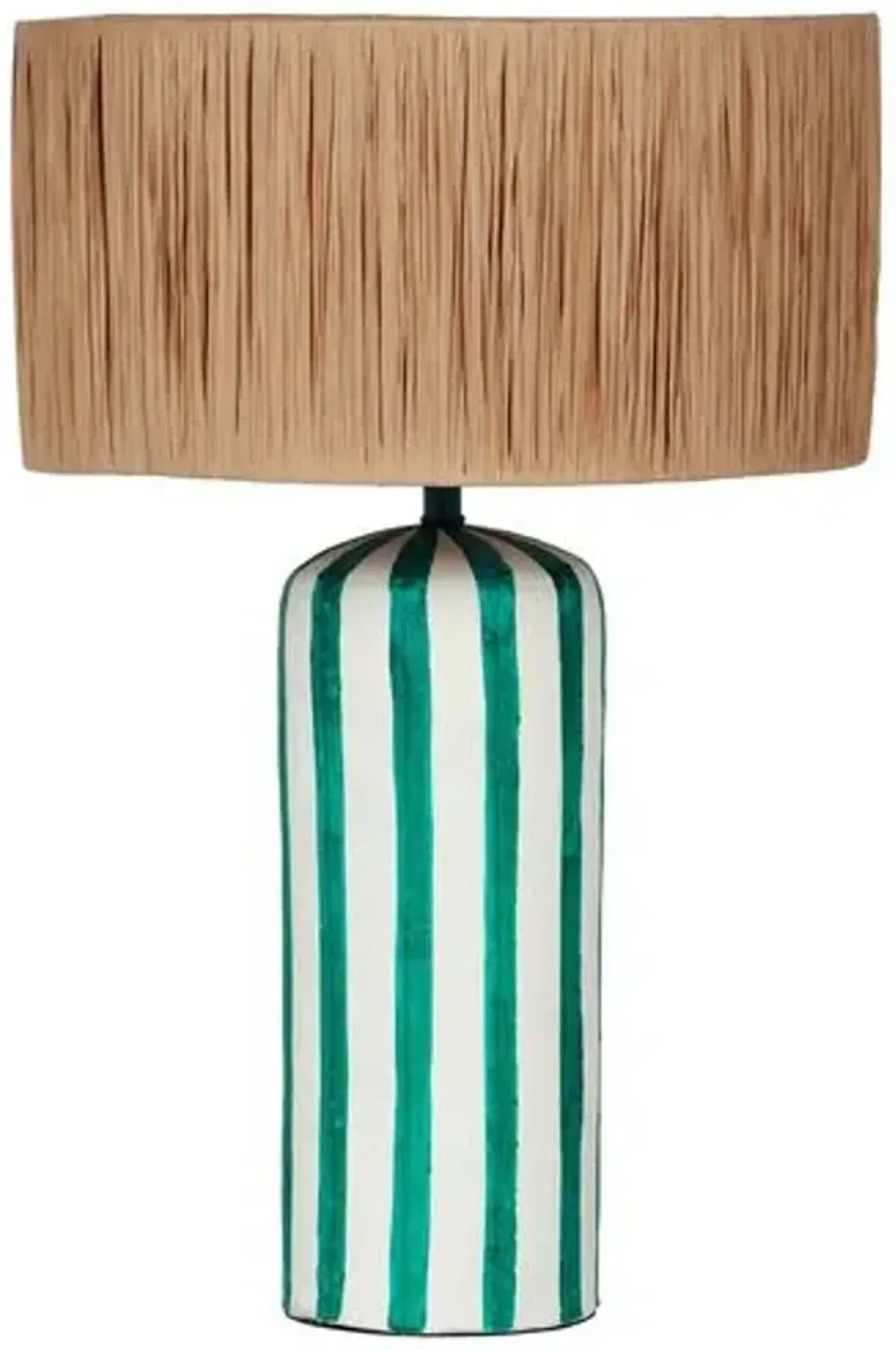 Jasper Striped Papier Mache Table Lamp - Green