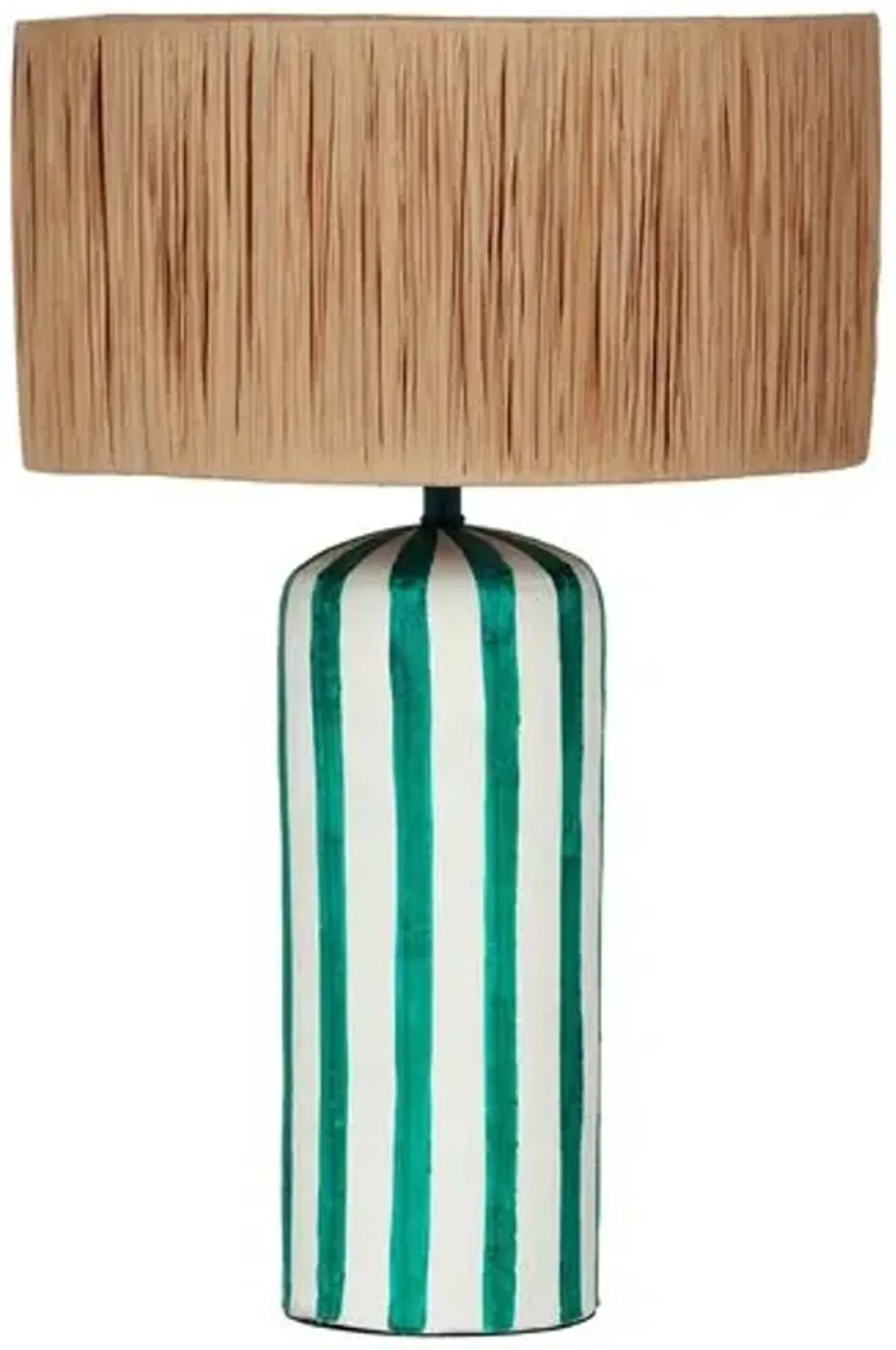 Jasper Striped Papier Mache Table Lamp - Green