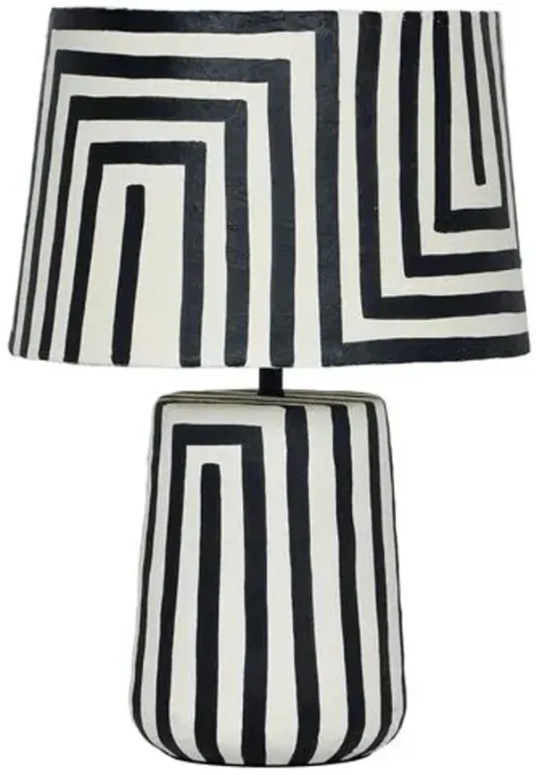 Jace Striped Papier Mache Table Lamp - Black