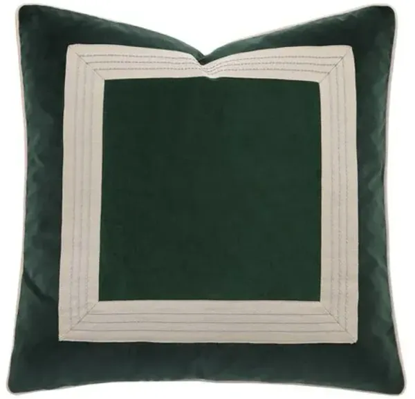 Edyn Mitered Border Velvet Pillow - Emerald