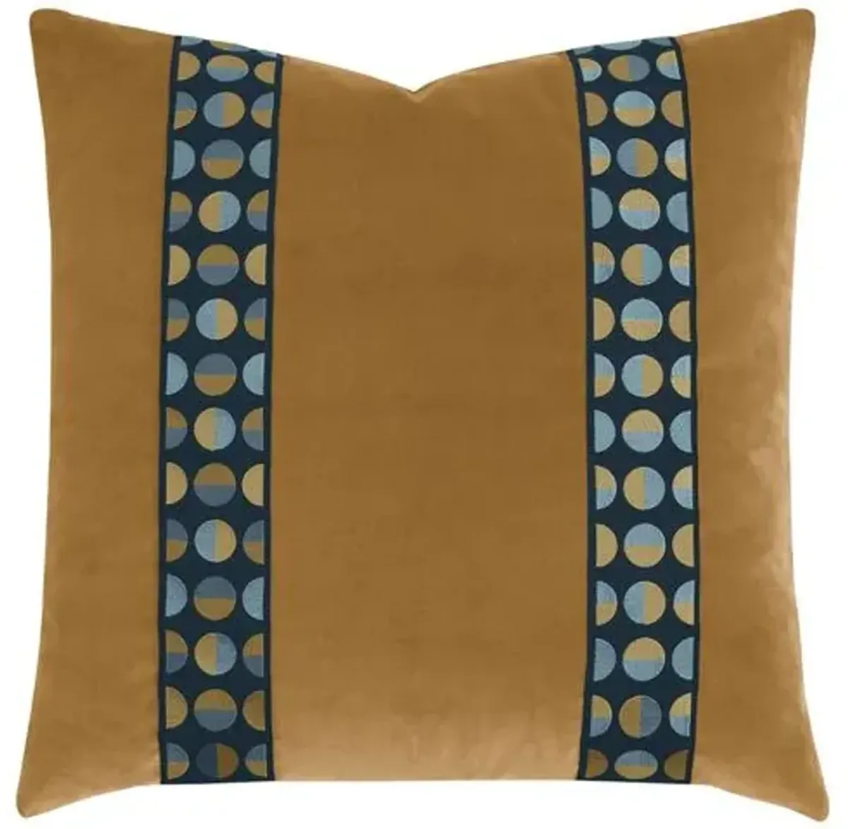 Nova Geometric Border Velvet Pillow - Gold/Blue