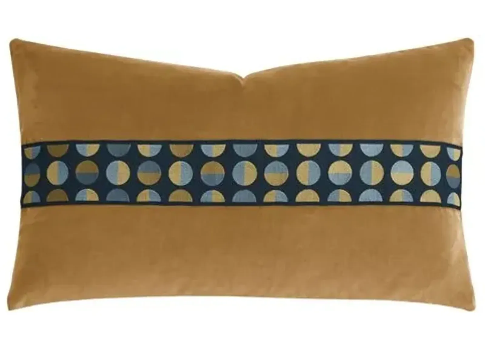 Nova Geometric Border Velvet Lumbar Pillow - Gold/Blue