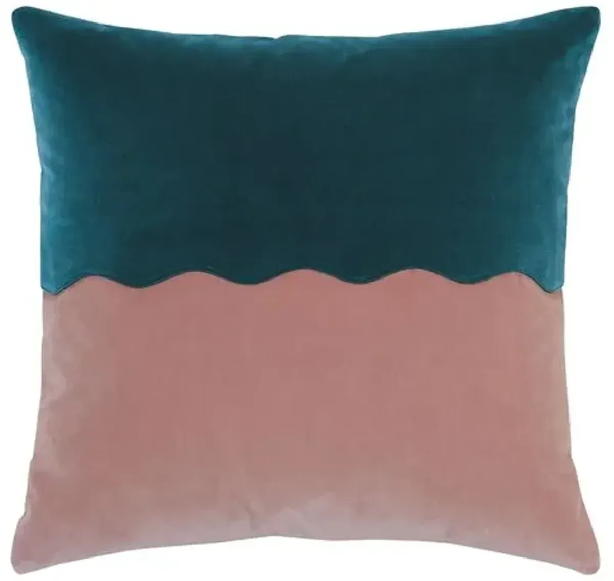 Lina Colorblock Scallop Velvet Pillow - Pink/Blue