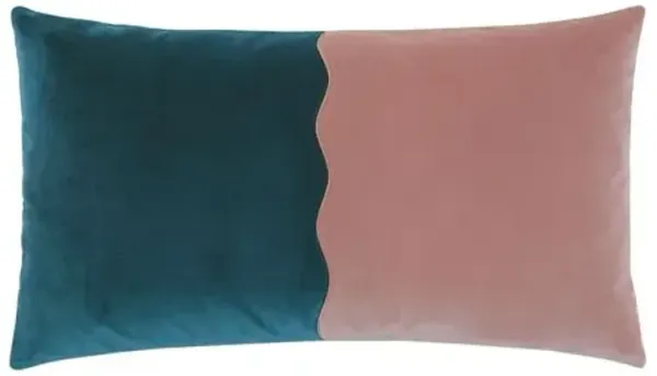 Lina Colorblock Scallop Velvet Lumbar Pillow - Pink/Blue