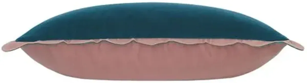 Lina Colorblock Scallop Flange Velvet Lumbar Pillow - Pink/Blue