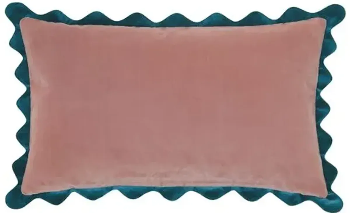 Lina Colorblock Scallop Flange Velvet Lumbar Pillow - Pink/Blue