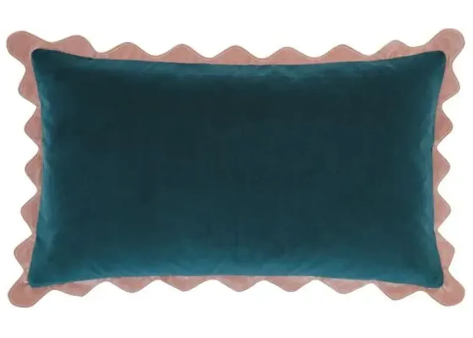 Lina Colorblock Scallop Flange Velvet Lumbar Pillow - Pink/Blue