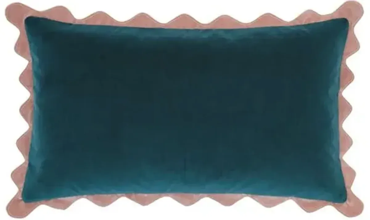 Lina Colorblock Scallop Flange Velvet Lumbar Pillow - Pink/Blue