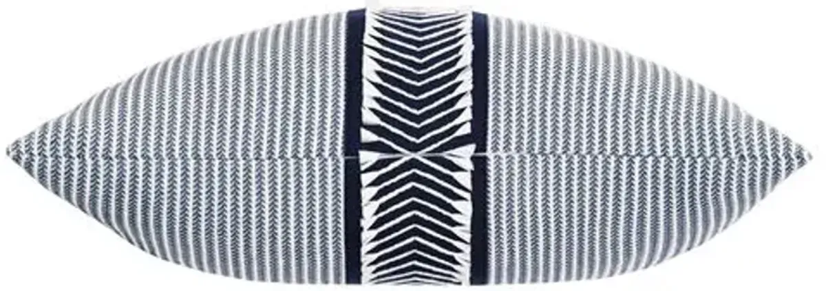 Caspian Chevron Trim Pillow - Blue/White