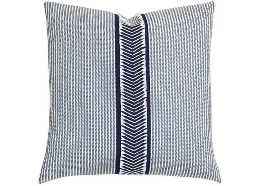 Caspian Chevron Trim Pillow - Blue/White