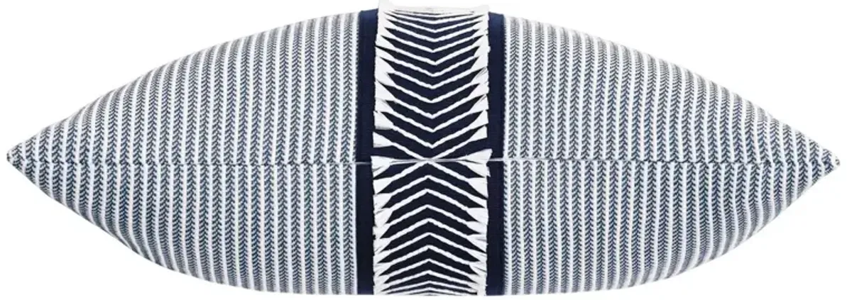 Caspian Chevron Trim Pillow, Blue/White