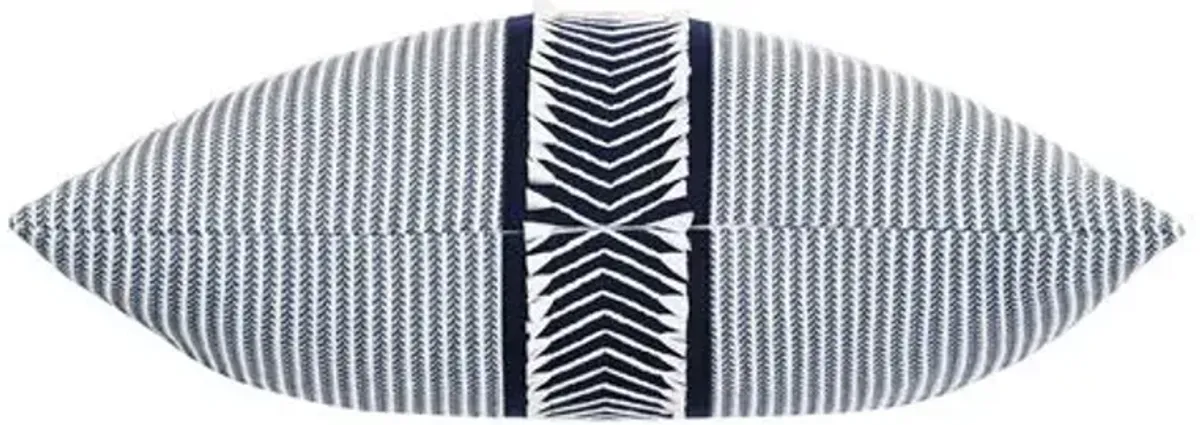 Caspian Chevron Trim Pillow - Blue/White