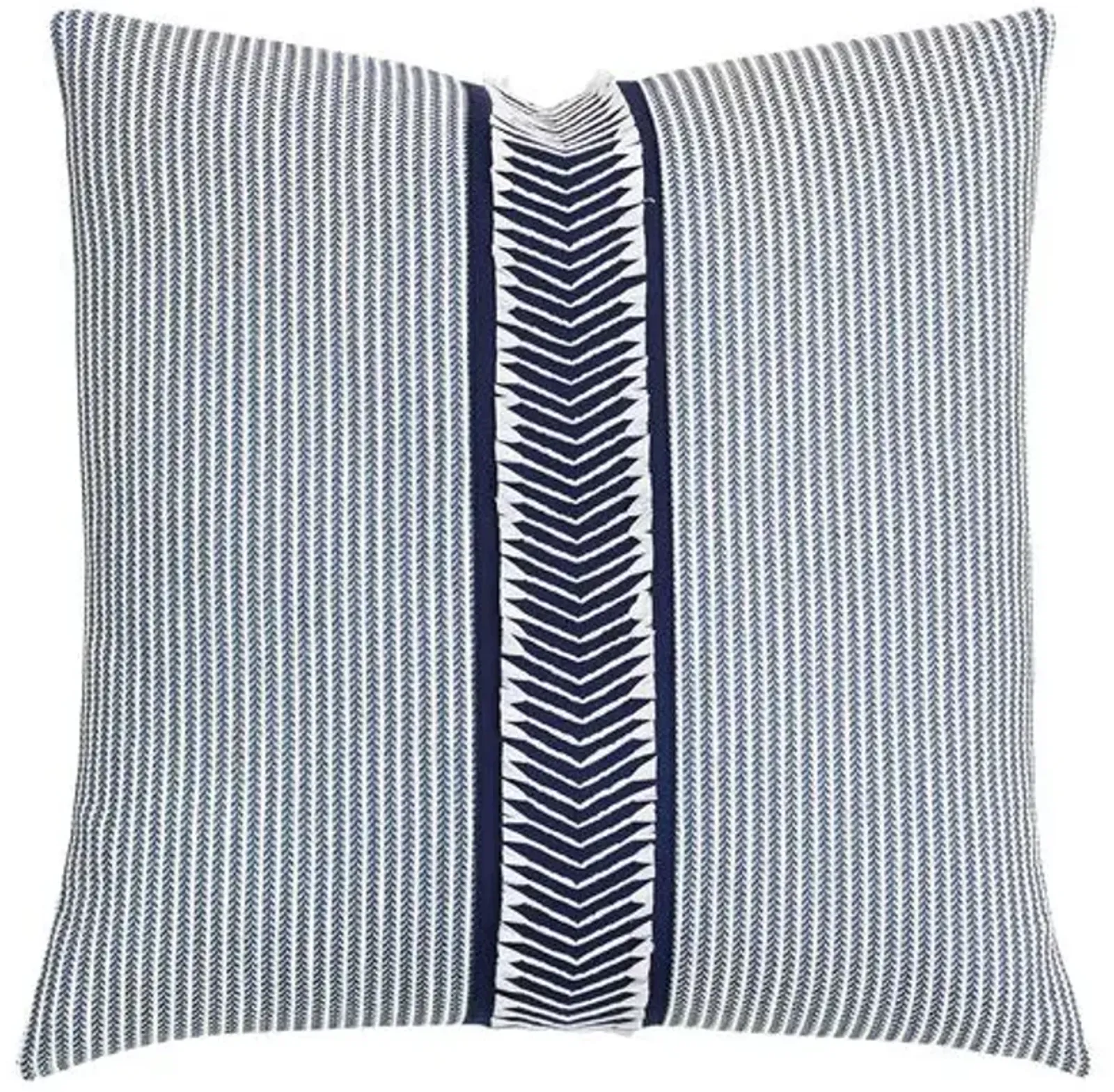 Caspian Chevron Trim Pillow - Blue/White