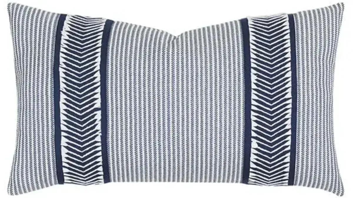 Caspian Chevron Trim Lumbar Pillow - Blue/White