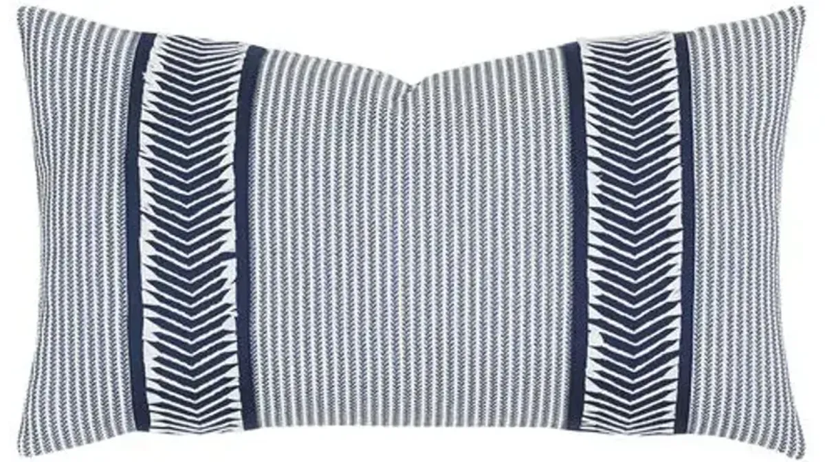 Caspian Chevron Trim Lumbar Pillow - Blue/White