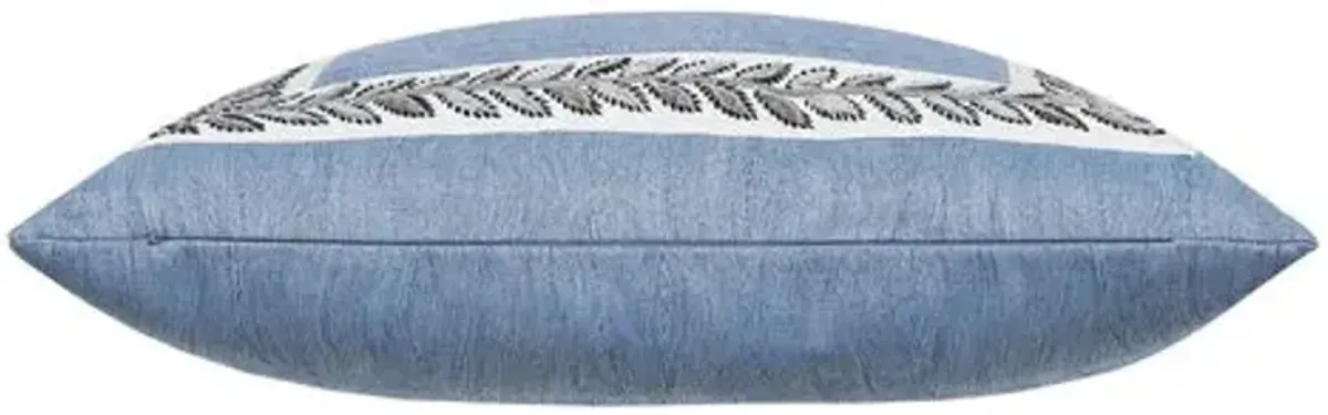 Caspian Leaf Border Pillow - Blue/White