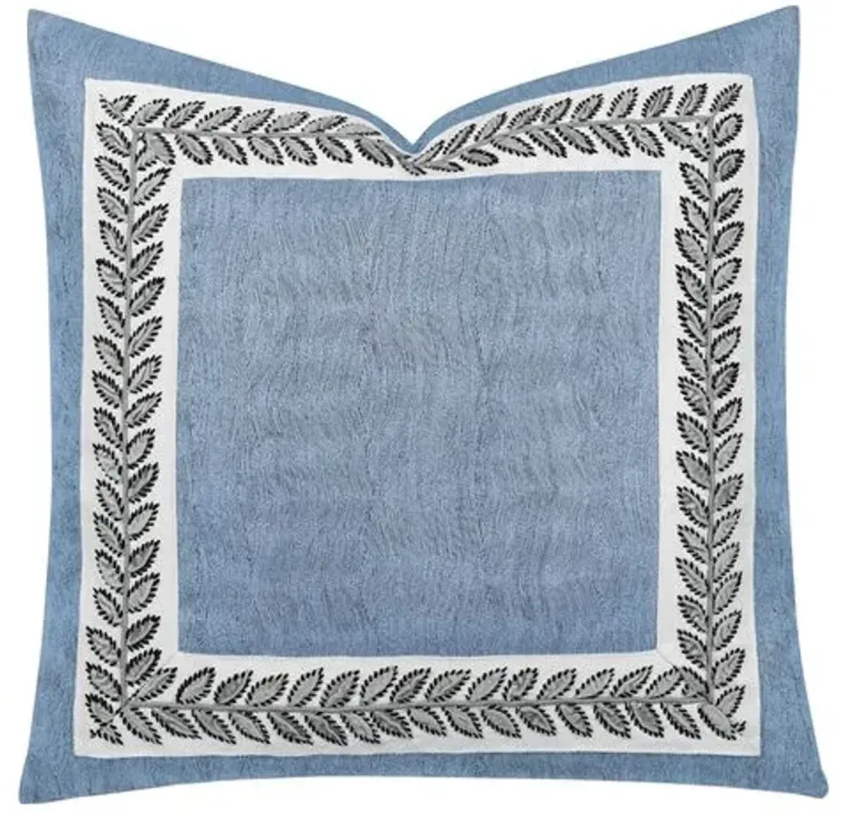 Caspian Leaf Border Pillow - Blue/White