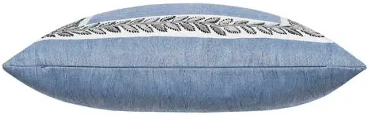 Caspian Leaf Border Pillow - Blue/White