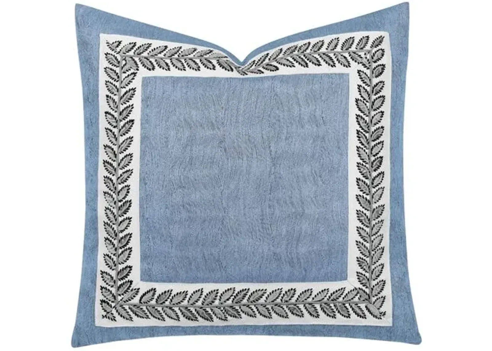 Caspian Leaf Border Pillow - Blue/White